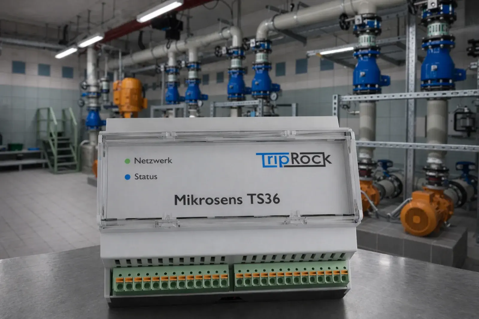 Mikrosens TS36 im Einsatz in einem Pumpenraum mit Ventilen und Pumpen