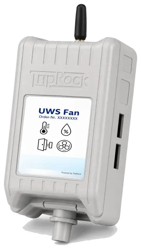 UWS Fan im grauen TripRock-Funkgehäuse mit Produktlabel und Antenne